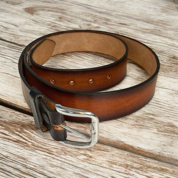 Men's Genuine 100% Leather Belt 1.5'' wide Brown Burnished Silver Buckle Size 44 - Picture 1 of 7